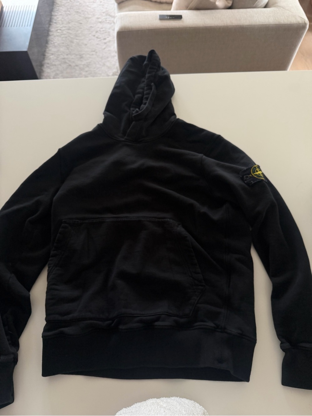 Stone Island Black Hooded Pullover with Sleeve Compass Patch